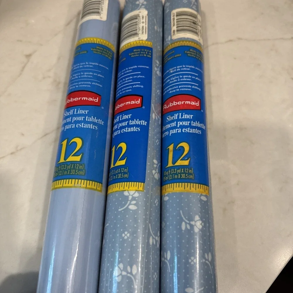 Lot of 3 Rubbermaid 1987 Shelf Drawer Liners 2 Heather Blue Floral 1 Solid Blue